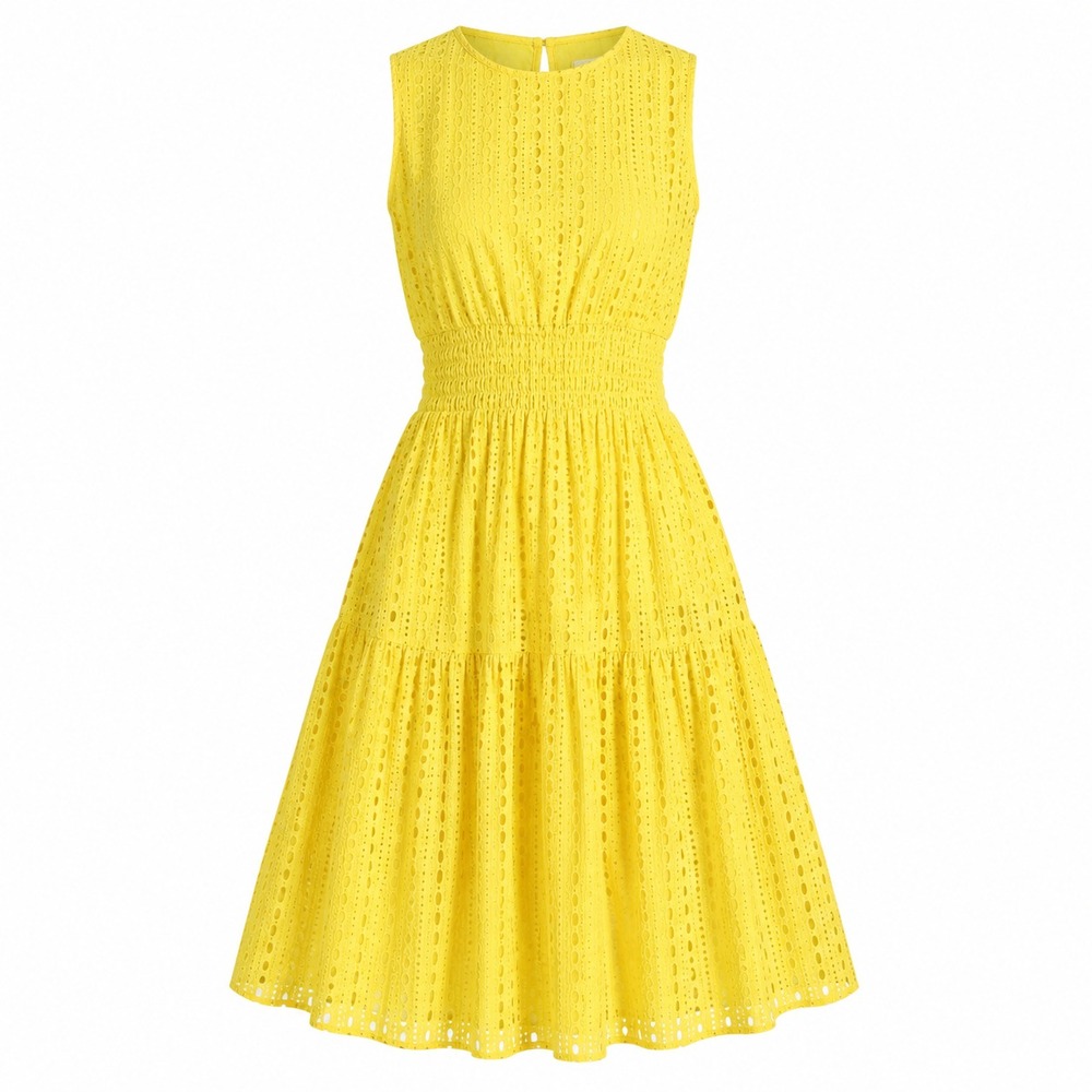 Lilly Pulitzer Indira Mini Dress Women S Yellow BabyDoll Rayon Eyelet Tiered